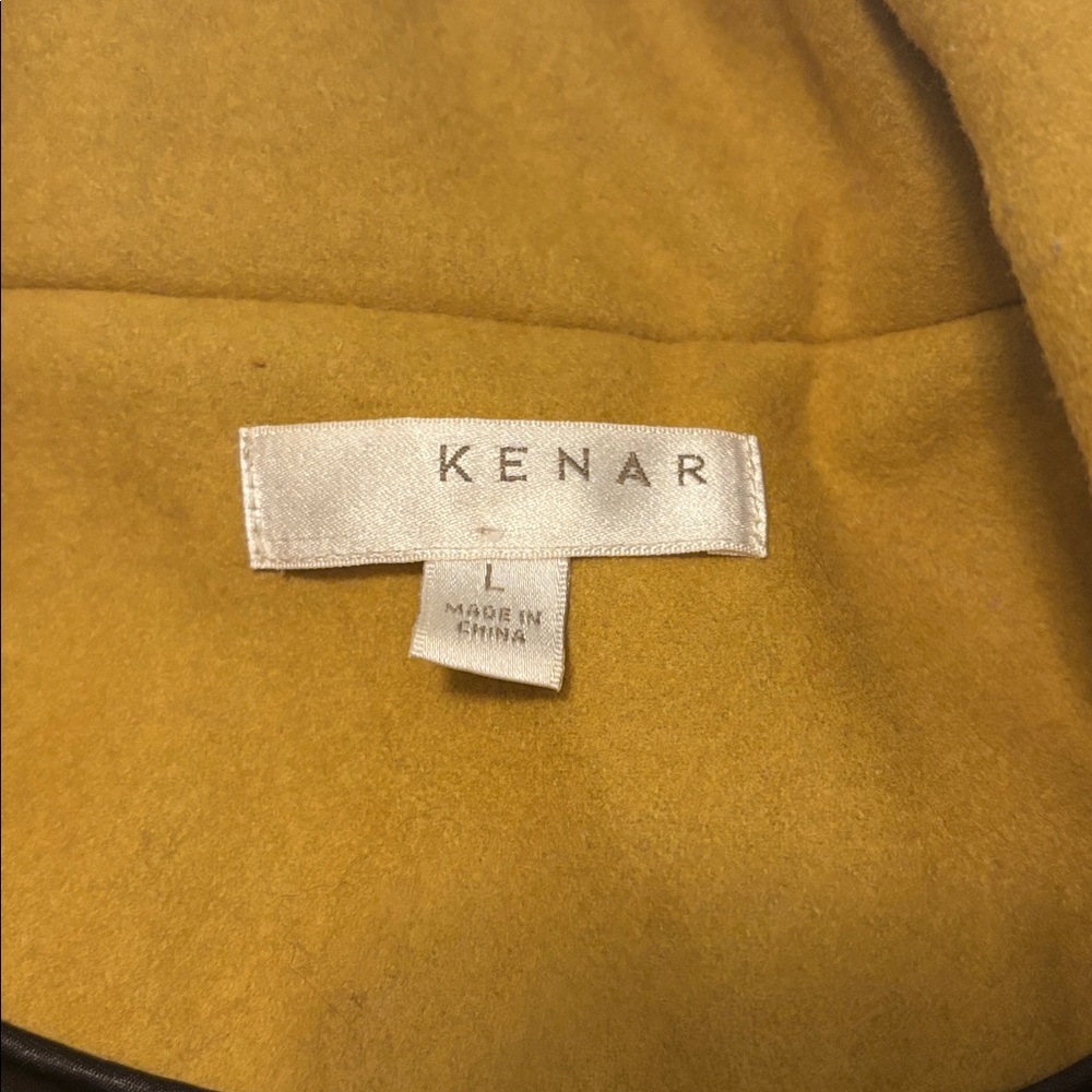 VTG Kenar Mustard cropped Trench Coat felt crossover wool blend SZ L belted - Picture 4 of 15